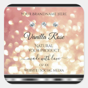 Sticker Carré Shimmery Rose Parties scintillant or produit Étiqu