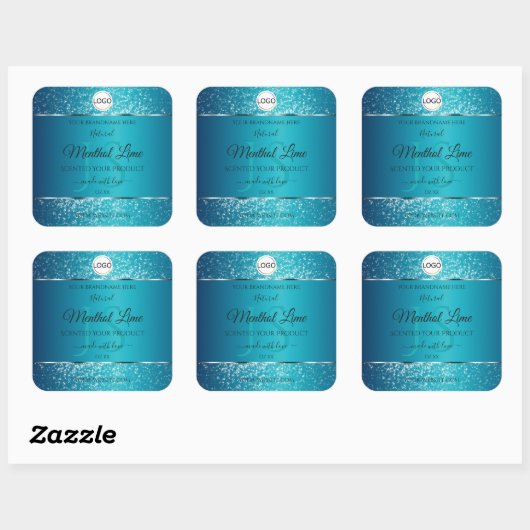 Sticker Carré Shimmery Turquoise Logo Initiales Parties scintill (Feuille)