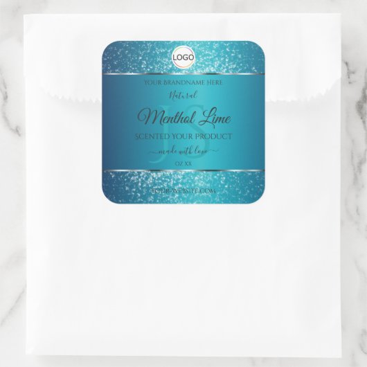 Sticker Carré Shimmery Turquoise Logo Initiales Parties scintill (Sac)
