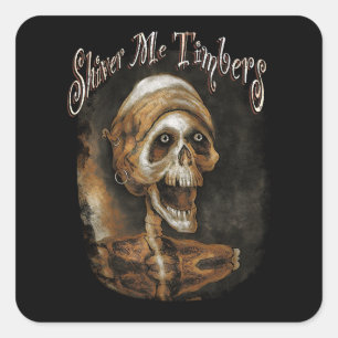 Sticker Carré Shiver me bois - Skeleton Pirate