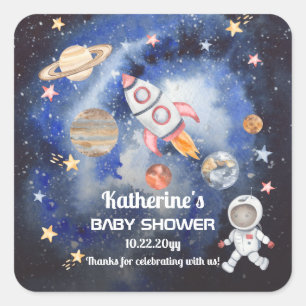 Sticker Carré Shower Baby Boy Rocket Planets