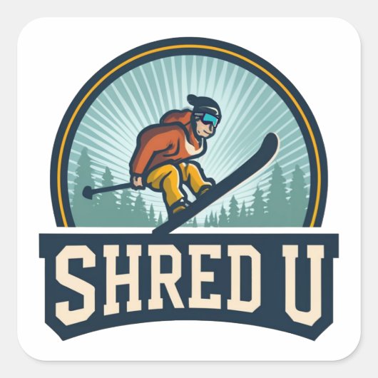 Sticker Carré Shred University Skiing (Devant)