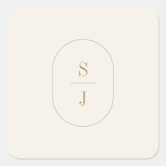 Sticker Carré SHYLAH Simple Crème or Boho Mariage Monogramme (Devant)
