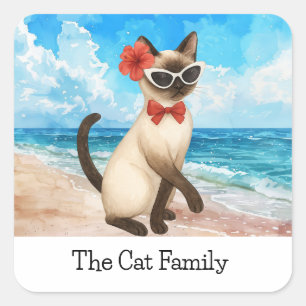 Sticker Carré Siamese Cat Beach thème pour Noël en juillet
