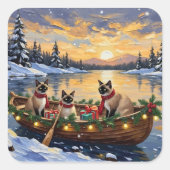 Sticker Carré Siamese Cat Christmas Boat Holiday (Devant)