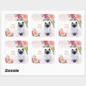 Sticker Carré Siamese Cat Illustration joyeuse fête de fille d'a (Feuille)