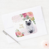 Sticker Carré Siamese Cat Illustration joyeuse fête de fille d'a (Enveloppe)