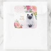 Sticker Carré Siamese Cat Illustration joyeuse fête de fille d'a (Sac)