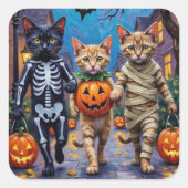 Sticker Carré Siamese Cats Trick-or-Treating Halloween Costumes (Devant)