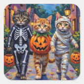 Sticker Carré Siberian Cats Trick-or-Treating Halloween Costumes (Devant)