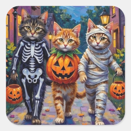 Sticker Carré Siberian Cats Trick-or-Treating Halloween Costumes (Devant)
