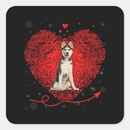 Sticker Carré Siberian Husky Heart Love | Funny Valentin (Devant)