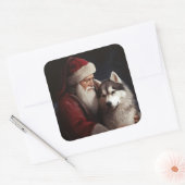 Sticker Carré Sibérien Husky avec Noël Festif du Père Noël (Enveloppe)
