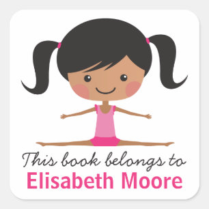 Sticker Carré Side split gymnaste fille caricature livre de bibl