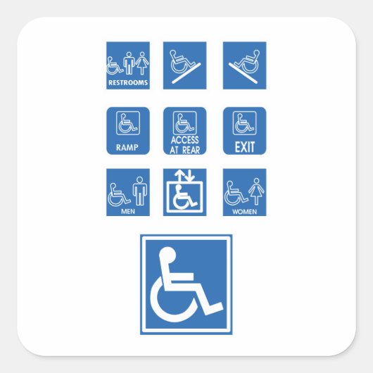Sticker Carré Signes d'accessibilité pour fauteuil roulant (Devant)