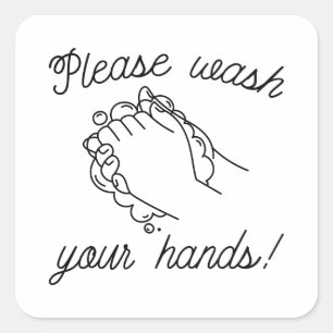Sticker Carré S'Il Vous Plaît Laver Vos Mains