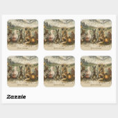Sticker Carré Silent Watching Whimsical Farmhouse Animals  (Feuille)