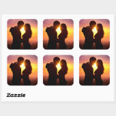 Sticker Carré Silhouette Couple Au coucher Du Soleil (Feuille)