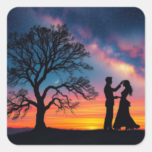 Sticker Carré Silhouette Dance Couple
