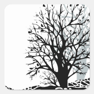 Sticker Carré Silhouette d'arbre noir moderne abstrait ombre bla