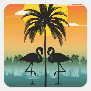 Sticker Carré Silhouette de coucher de soleil Amoureux de flaman