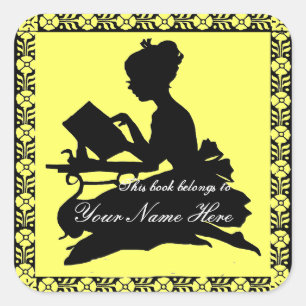 Sticker Carré Silhouette de la lecture de fille - Citron Carré J