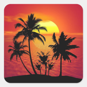 Sticker Carré Silhouette de palmiers au coucher du soleil-16515
