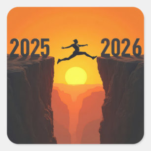 Sticker Carré Silhouette du Nouvel An 2026 à l'aube d'une falais