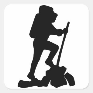 Sticker Carré Silhouette d'un Randonnée de randonneur en haut d'