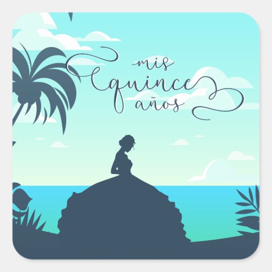 Sticker Carré Silhouette tropicale Quinceanera (Devant)