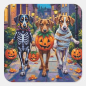 Sticker Carré Silken Windhound Dogs in Halloween Costumes (Devant)