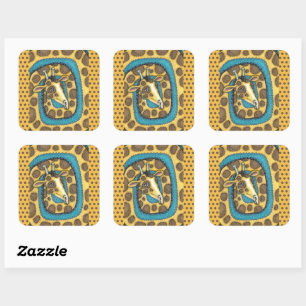STICKER CARRÉ SILLEMENT GIRAFFE LONG COU ET SPOTS, FUNNY FOLK AR