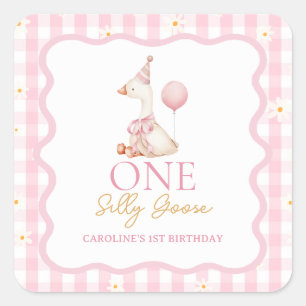 Sticker Carré Silly Goose Daisy En vichy 1er Anniversaire Sticke