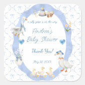 Sticker Carré Silly Goose Whimsical Bow Baby Boy Shower (Devant)