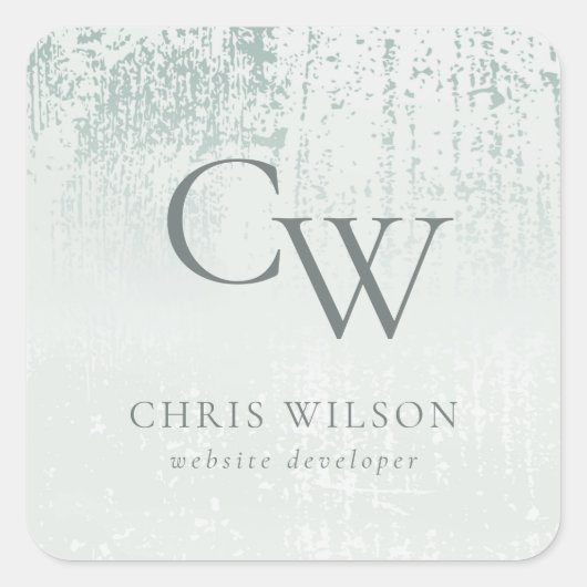 Sticker Carré Silver Aqua Turquoise brossé Monogramme métallique (Devant)