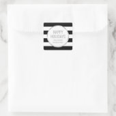 Sticker Carré Silver Black Stripes Happy Holidays Custom (Sac)