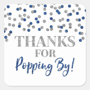 Sticker Carré Silver Blue Confetti Merci pour Popping By