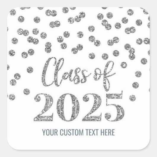 Sticker Carré Silver Confetti Graduation 2025 (Devant)