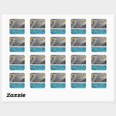 Sticker Carré Silver Foil & Blue Parties scintillant Zebra Impri (Feuille)
