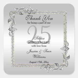 Sticker Carré Silver Gem & Glitter 25th Wedding Anniversary