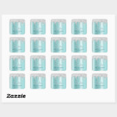 Sticker Carré Silver Glitter Drips Light Turquoise Drop Shadow (Feuille)