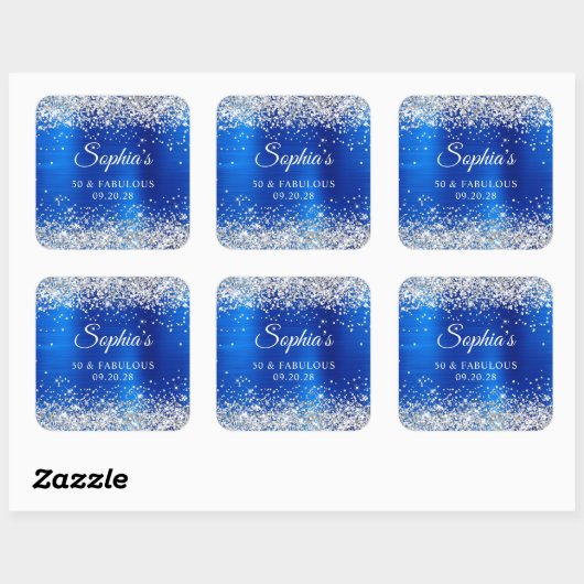 Sticker Carré Silver Glitter Royal Blue Foil 50 & Fabulous (Feuille)