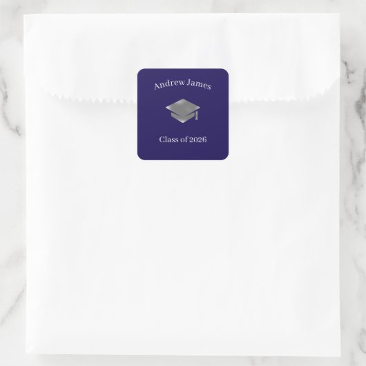 Sticker Carré  Silver Graduation Cap -Class of 2026 (Sac)