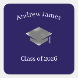 Sticker Carré Silver Graduation Cap -Class of 2026