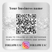 Sticker Carré Silver parties scintillant entreprise QR code Inst (Devant)