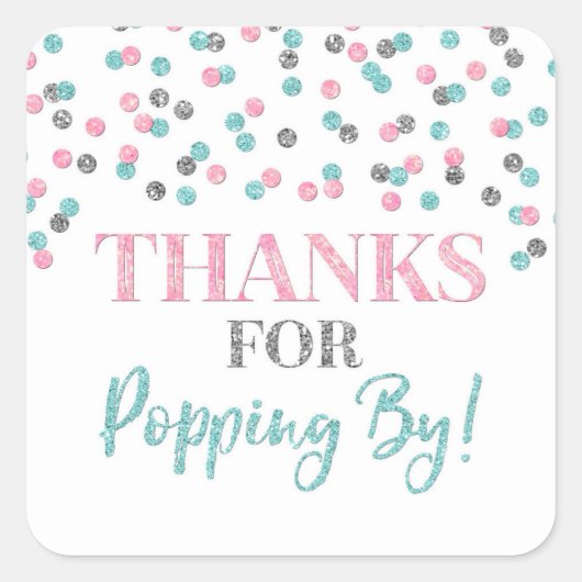 Sticker Carré Silver Pink Blue Confetti Merci pour Popup By (Devant)