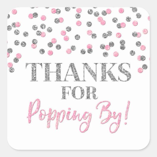 Sticker Carré Silver Pink Confetti Merci pour Popup By (Devant)