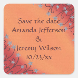 Sticker Carré Silver Star Flowers, Red Orange Enregistrer date S