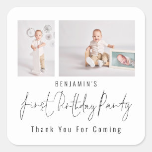 Sticker Carré Simple 2 Script photo Premier anniversaire Merci