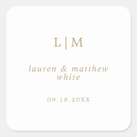 Sticker Carré Simple Antique Or Monogramme Mariage élégant (Devant)